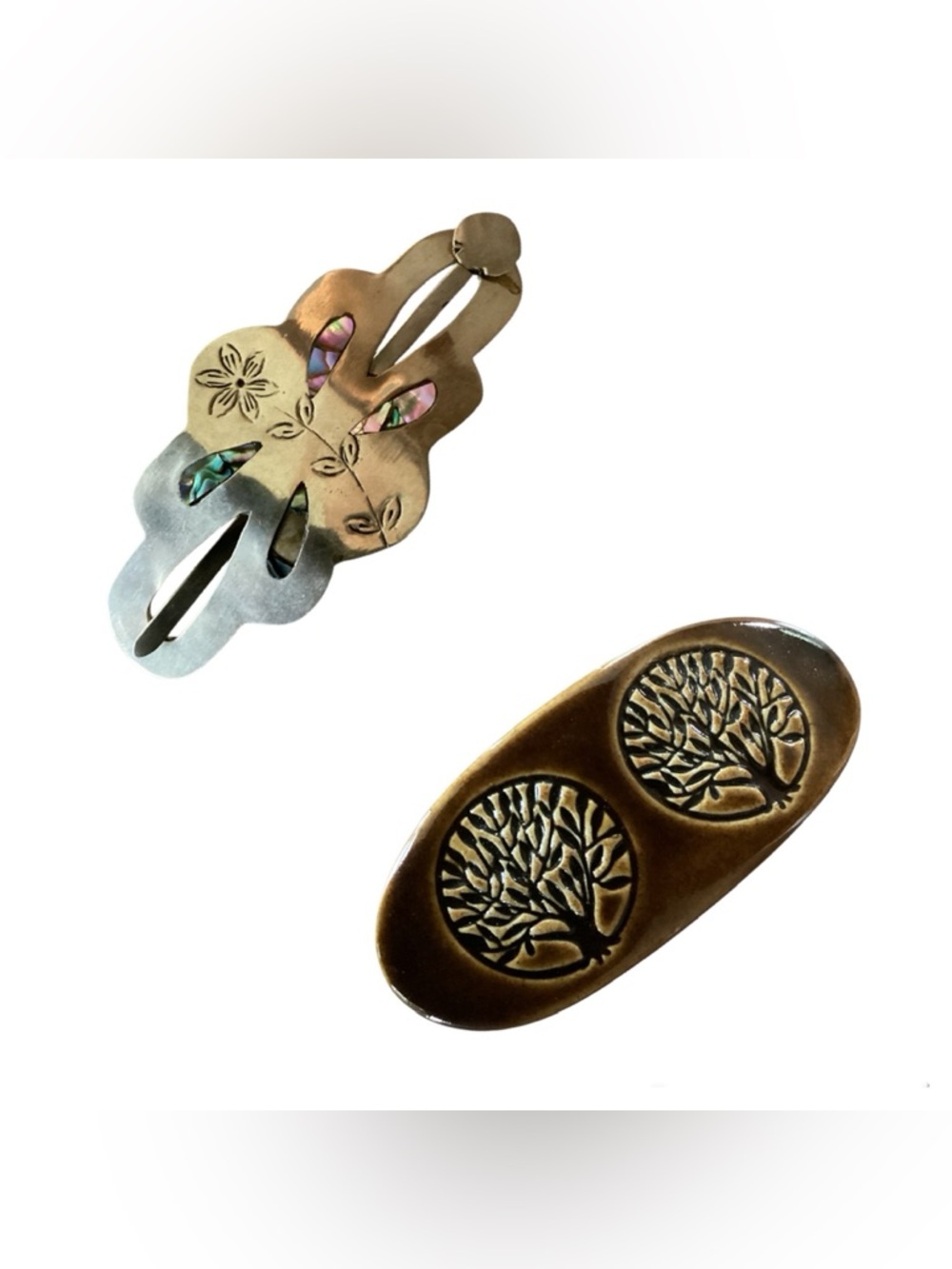 2 Botanical Hair Barrettes - Tree & Floral
